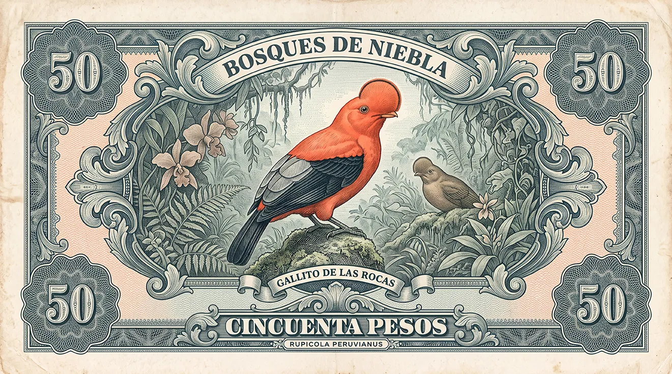 aves de Colombia ilustración gallito de las rocas aves de Colombia ilustración