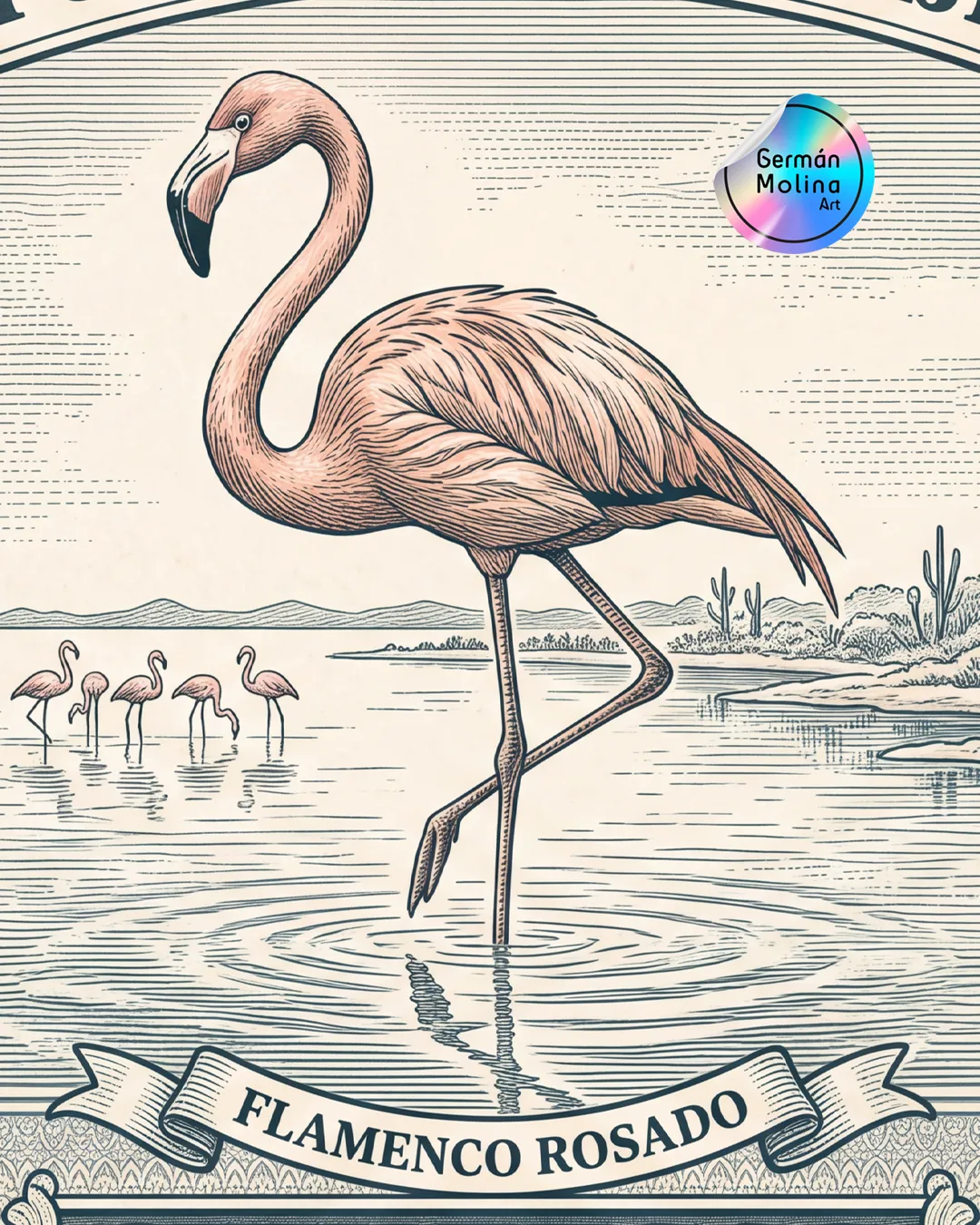 fauna colombiana ilustración Flamenco Rosado Detalle fauna colombiana ilustración